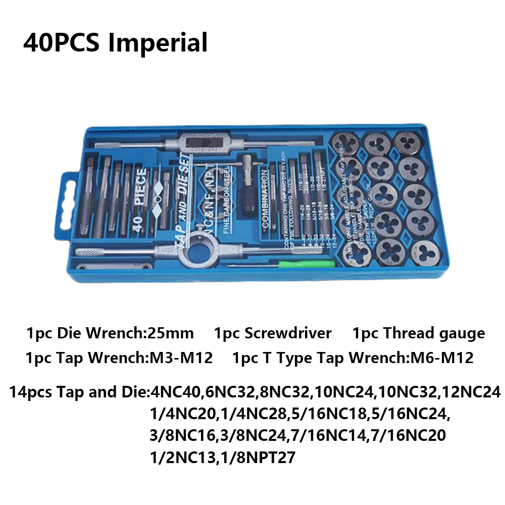 Tap and Die Set 12/20/40/45/60/86/110pcs Tapping Drill Metric/Imperial Tapping Hand Tools For Metalworking Screw Thread Tap Die