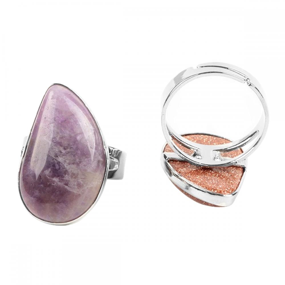 Natural Stone Waterdrop Rings Gemstone Water Drop Adjustable Ring Crystal Teardrop Wedding Ring for Women Anniversary Birthday