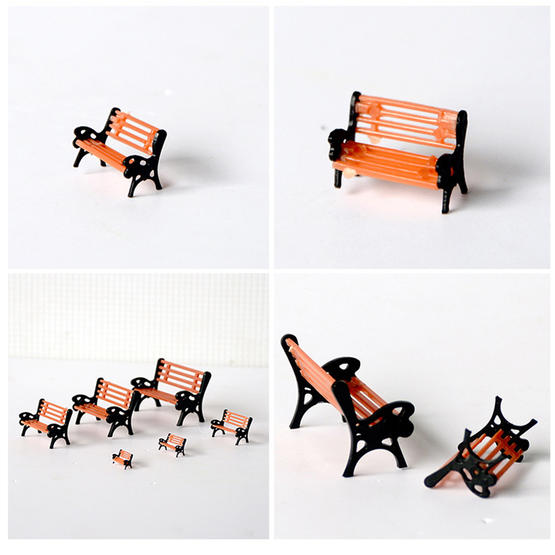 20pcs 1/75 Scale Park Benches Model DIY Sand Table Layout Architecture Model - Black + Orange