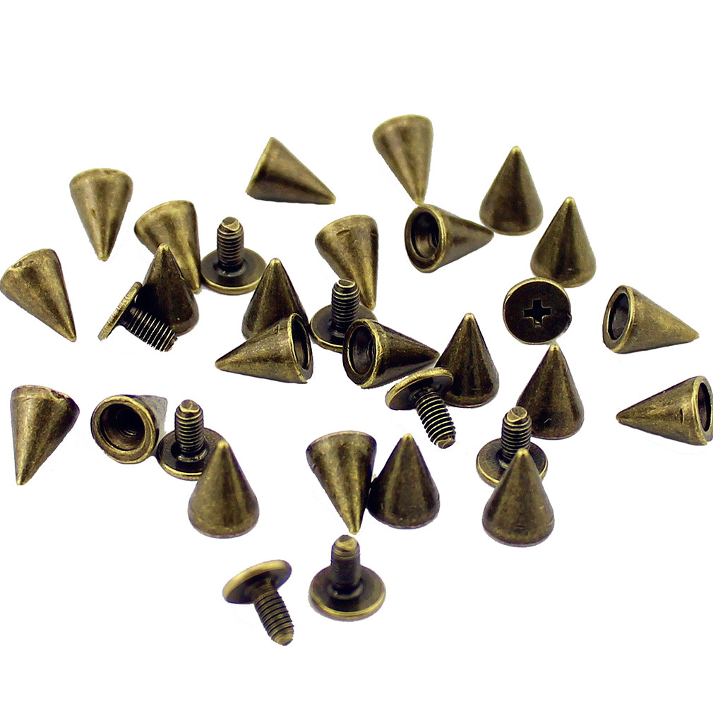 50pcs/Set 7x10mm Silver Cone Studs and Spikes for Clothes Screwback DIY Craft Cool Punk Garment Rivets for Leather /Bag/Shoes