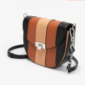 Mixed color stitching metal chain saddle bag