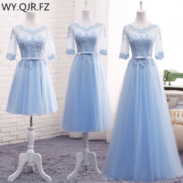 MNZ-609#Lace up Bridesmaid Dresses Long 2019 new Blue champagne Sister group gown host party prom dress short plus size Custom