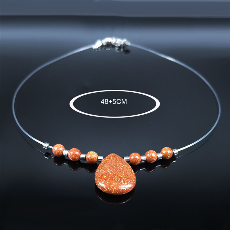 Sandstone Stainless Steel Neckless Women Water Drops Fishing Line Beads Necklace Jewelry gargantillas cortas mujer moda N20013S4