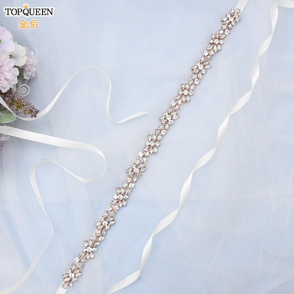 TOPQUEEN S437-RG Bride Wedding Belt Rose Gold Belt Jewelled Belt Rhinestone Belts Applique Party Belt Waist Belt for Women