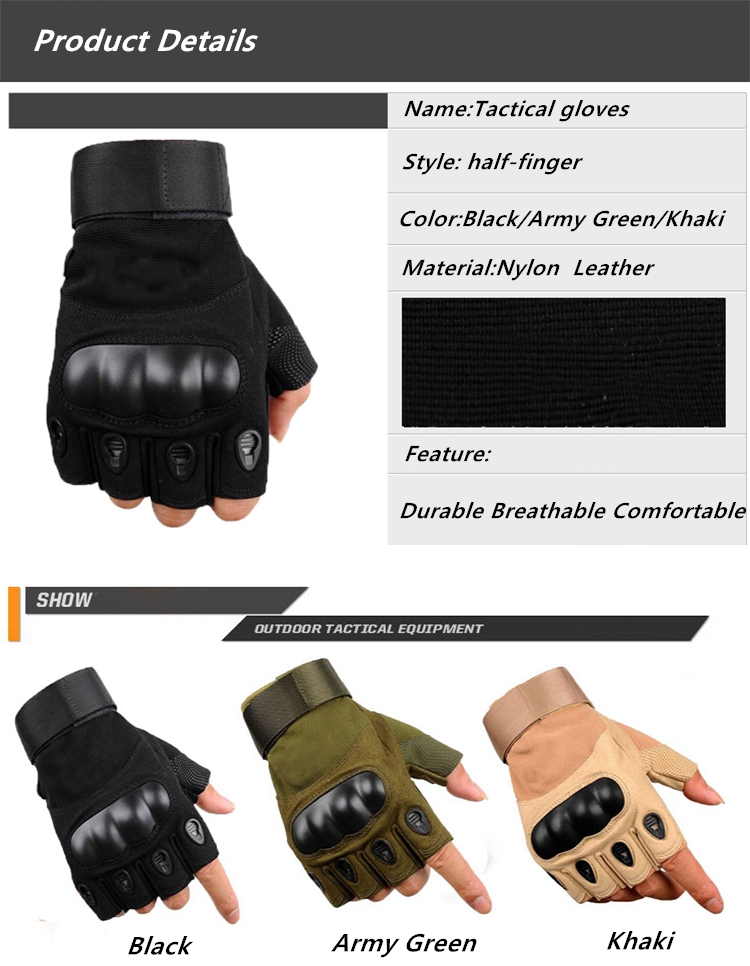 Boyiexin Half-Finger Military Gloves Hard Knuckle Motorcycle Tactical Combat Training Army Shooting Outdoor Gloves