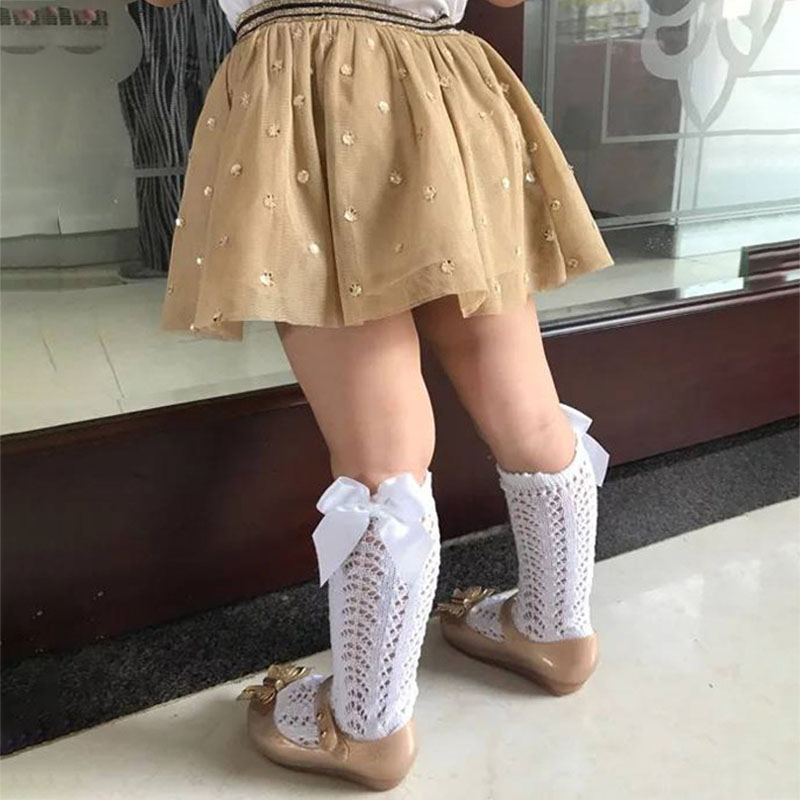 Baby Girl Socks Baby Summer Mesh Breathable Long Socks Pure Color Knee-high Socks With Bowknot Fashion