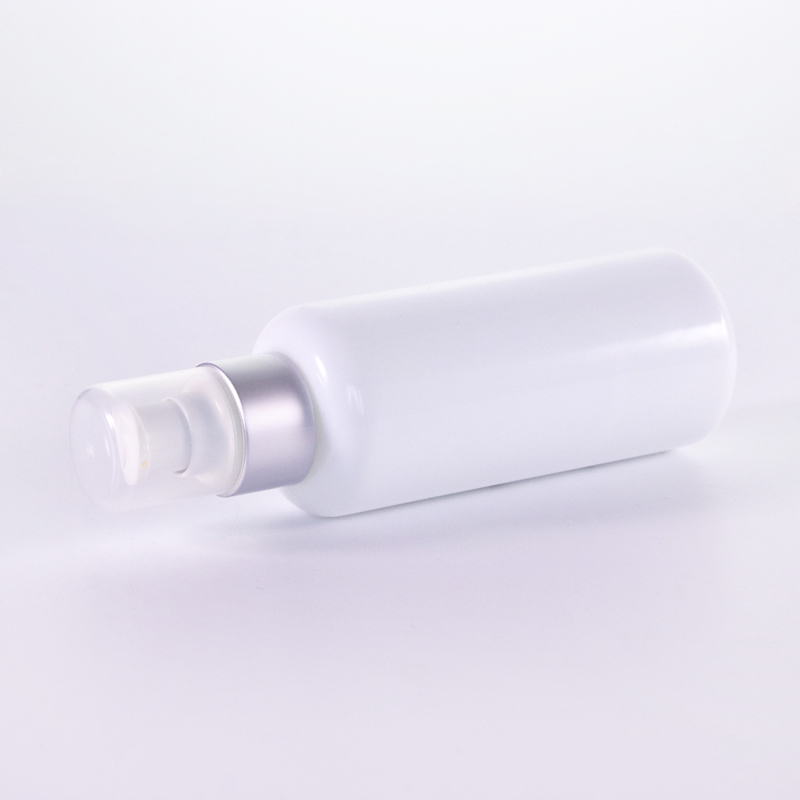 White Glass Lotion Bottle With Sliver Pump3 Jpg