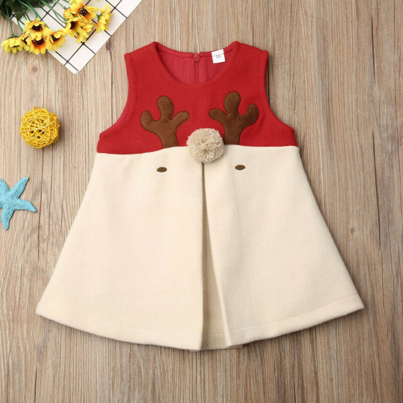 Emmababy Newborn Baby Girls Kids Hairy Christmas Xmas Vest Antlers Tops Cotton Clothes Baby Girls Cartoon Waistcoats 1-5 Years