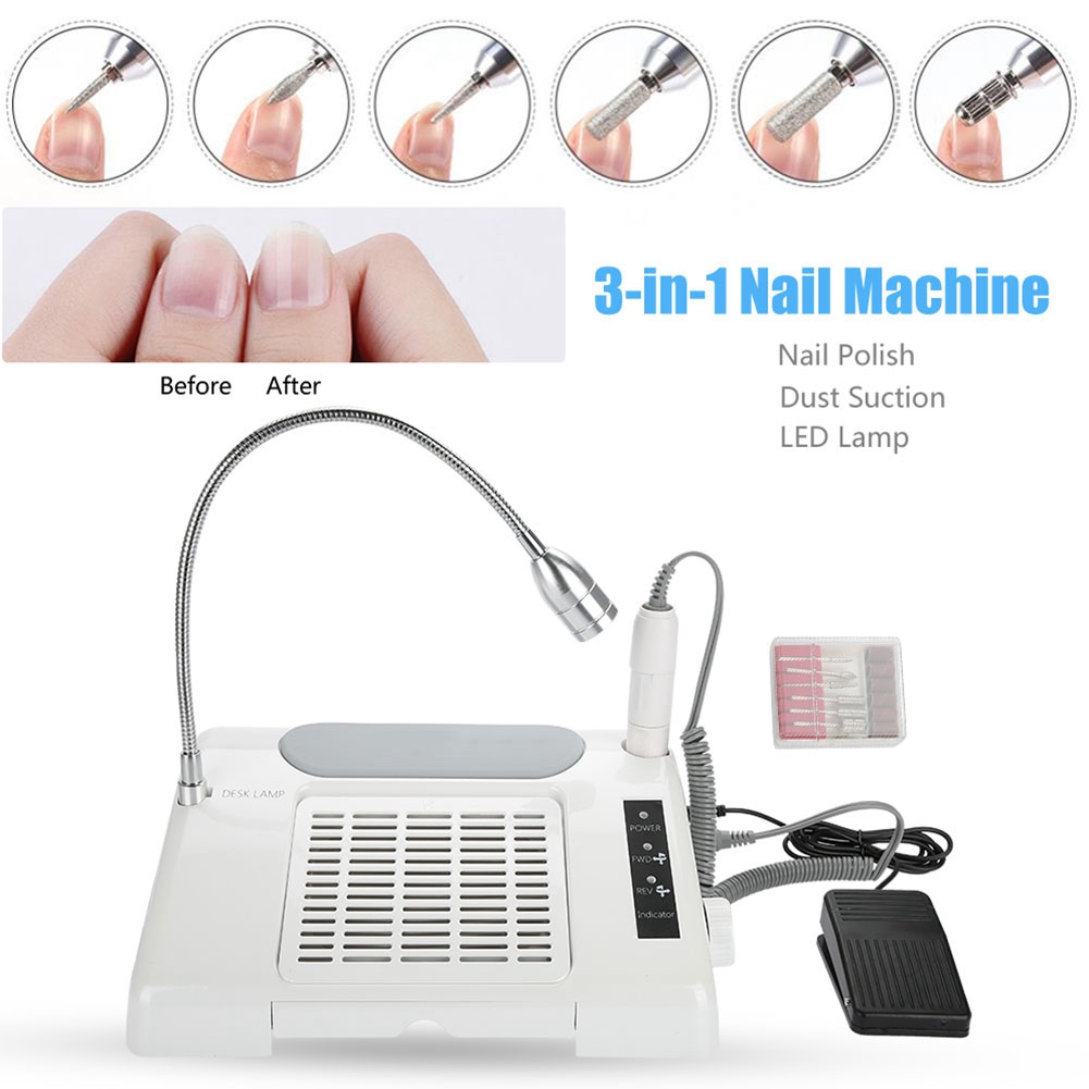65W 3 IN 1 Nail Art Equipment 30000RPM Drill Pen+Dust Collector+LED Light Manicure Nail Grind Polish Tools Oversea Fast Shipping