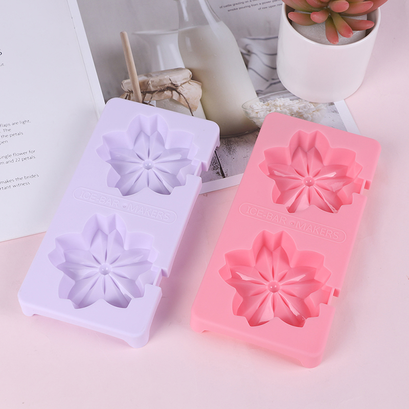 Lolly Mould Tray Pan Kitchen 2 Slot Set Sakura Cherry Flower Shape Popsicle Ice Cream Maker Molds Tray Summer DIY Ice Mould