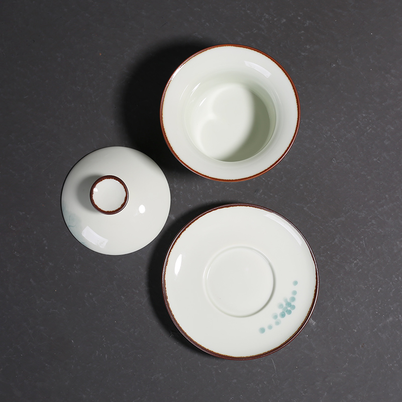 PINNY 130ml Porcelain Hand Painted Lotus Gaiwan Pigmented Traditional Chinese Tea Tureen Kung Fu Tea Bowl