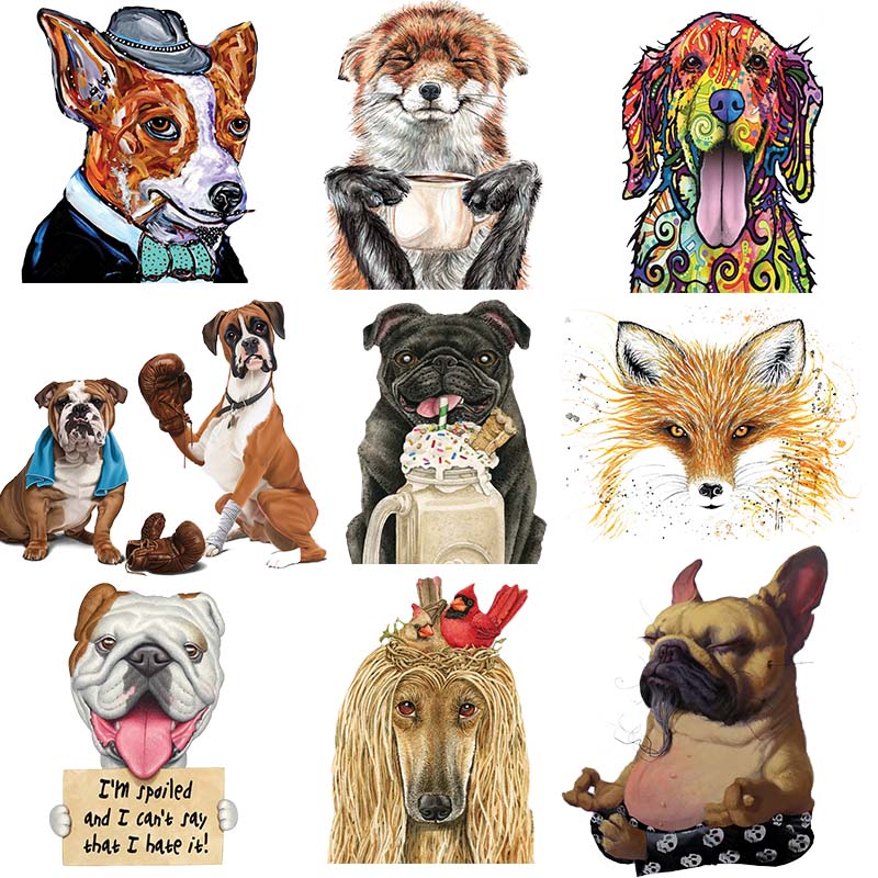 Multi Dog Portraits Iron on Heat Transfer Printing Patches Stickers for Clothes T-shirt DIY Appliques Washable Patches On Cloth