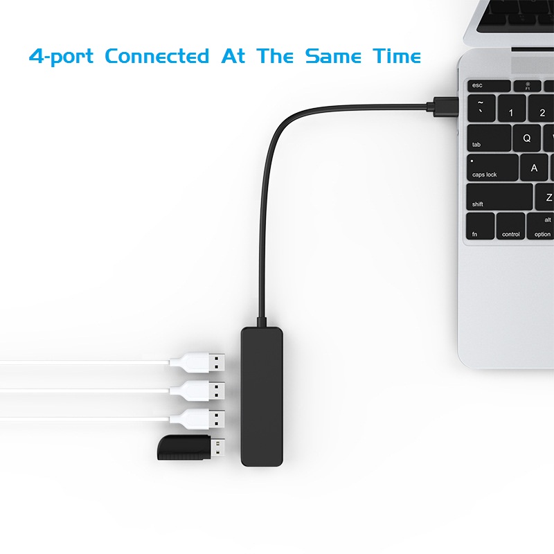 Ultra-thin 4-port USB2.0 Hub 480Mbps High Speed Indicator Light 30cm USB Hub For Multi-device Computer Laptop