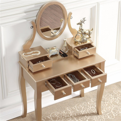 Supply Gold Wood Makeup Vanity Table and Stool Set with High Quality