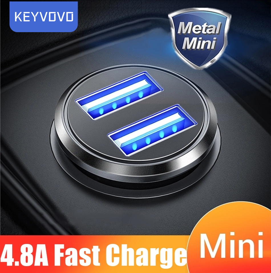 Metal 4.8A Fast Charger Mini USB Car Charger For Mobile Phone Tablet GPS Car-Charger Dual USB Car Phone Charger Adapter in Car