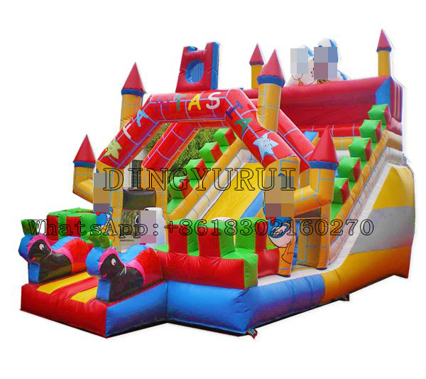 Outdoor Long Inflatable Slide Jumper Bouncy PVC Slide Kids Amusement Park with Cartoon Theme
