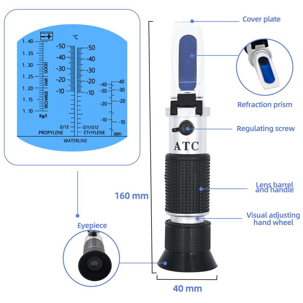 Handheld Refractometer Battery Acid liquid specific gravity Antifreeze Coolant Fluid Ethylene Glycol -50C-0C with ATC 26%off