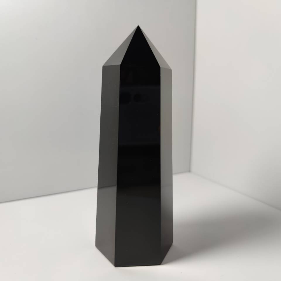 1PC Natural obsidian obelisk point quartz crystal wand healing 550-600g