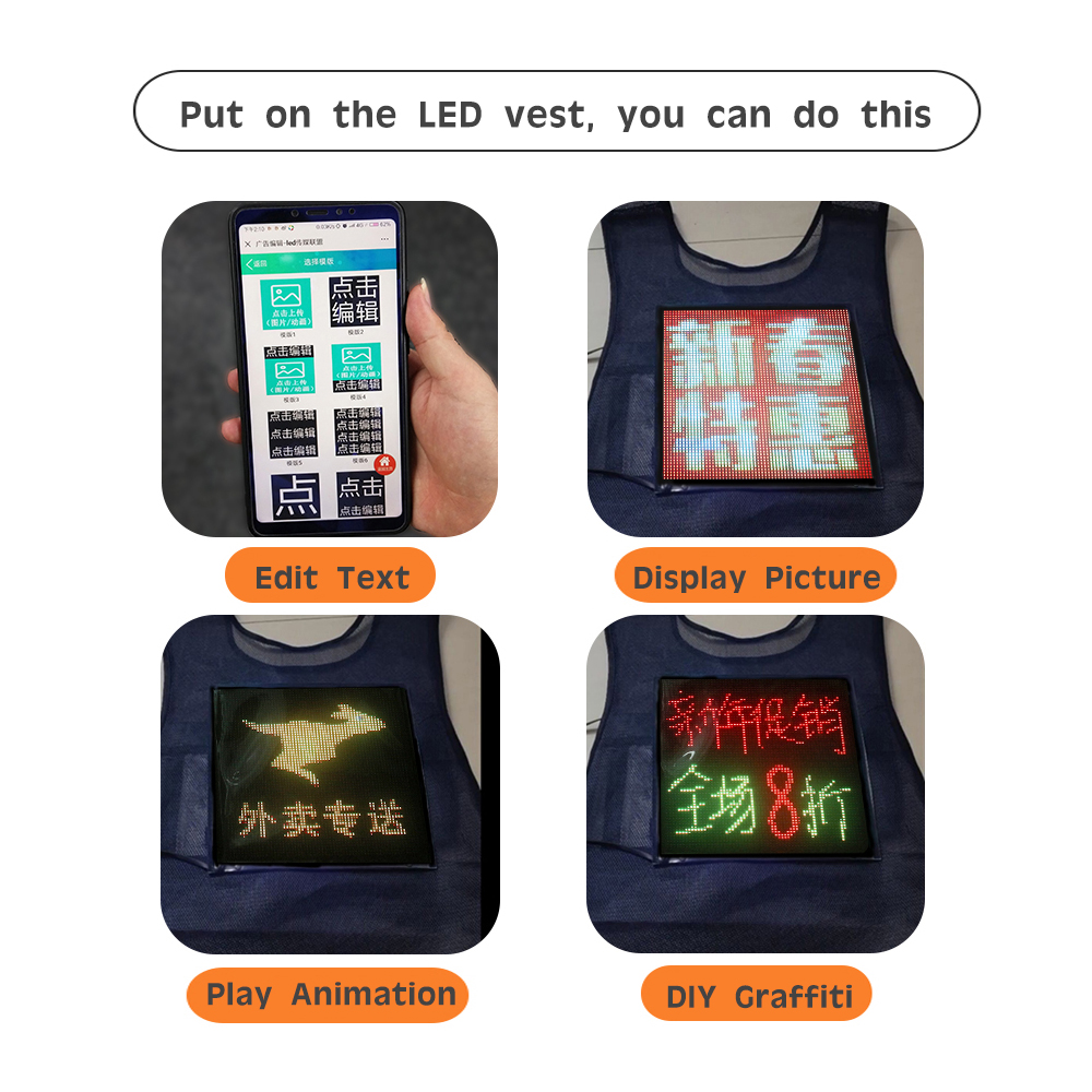 Wearable full color LED display vest clothing advertising light vest street walking marketing professional LED matrix vest
