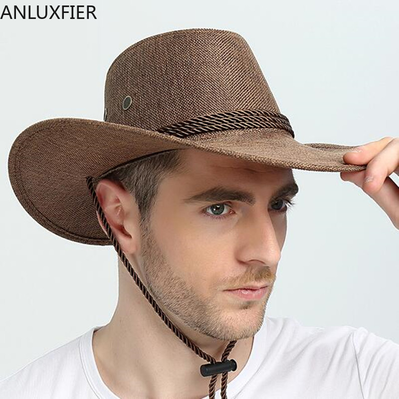 H7268 Western Cowboy Hat Man Summer Sunshade Fishing Cap Male Sun Protection Anti-ultraviolet Breathable Climbing Outdoor Hats