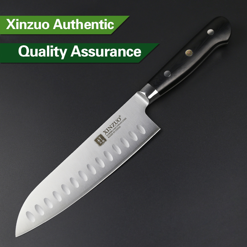 XINZUO 7'' Santoku Knife 3 Layer 440C Core Clad Steel Chinese Kitchen Knives Stainless Steel Carving Vegetable Knife G10 Handle