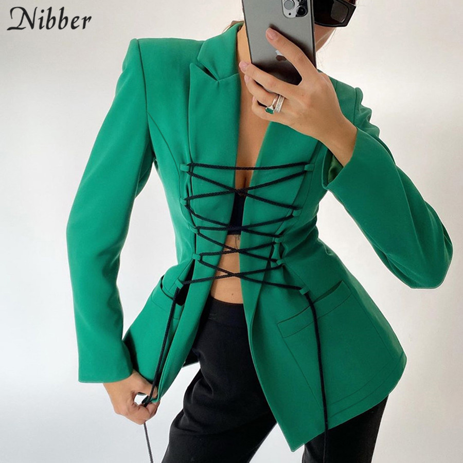 Nibber Autumn Winter Stylish Bandage Tops Coat For Women Solid Color Casual Jackets Elegant Office Lady Streetwear Jacket Female