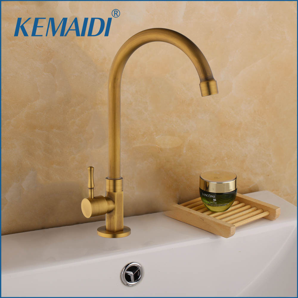 KEMAIDI Antique Brass Deck Mounted Sink Basin Faucet Bathroom Kitchen Single Cold Water Faucets Single Handle Tap