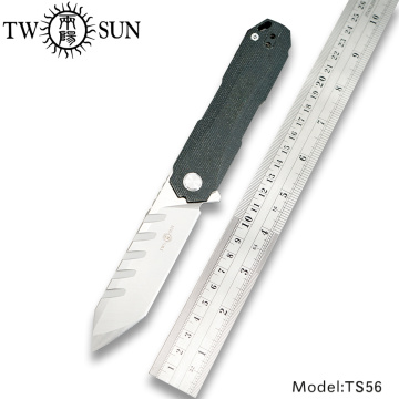 TWOSUN d2 blade Flipper folding Pocket Knife tactical Knife hunting knives outdoor survival tool EDC Ball Bearing Fast Open TS56