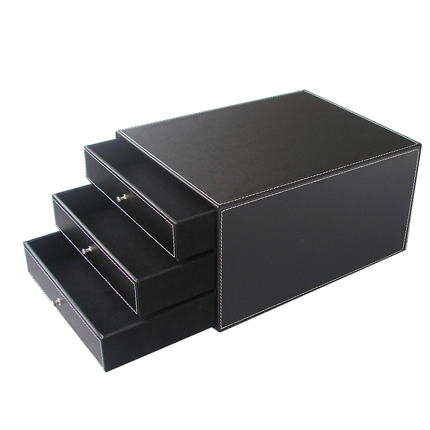 3-Drawers PU Leather File Cabinet Desk Document A4 Paper File Organizer Magazine Tray Holder Letter Document Drawer