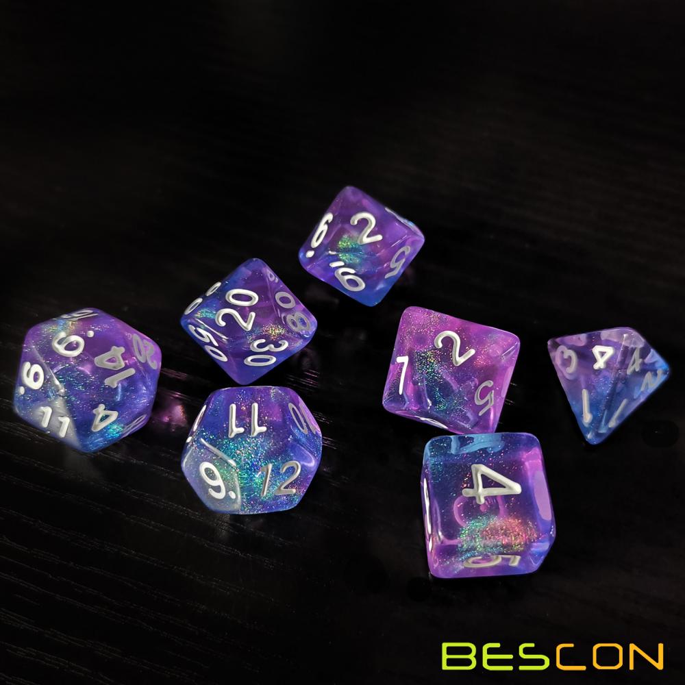 Bescon New Moonstone Dice Orchid, Polyhedral Dice Set of 7