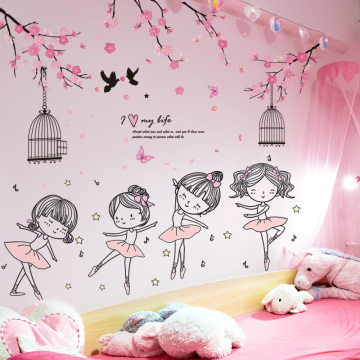 [shijuekongjian] Ballet Dancer Girl Wall Stickers DIY Flowers Plants Wall Decals for Kids Room Baby Bedroom House Decoration