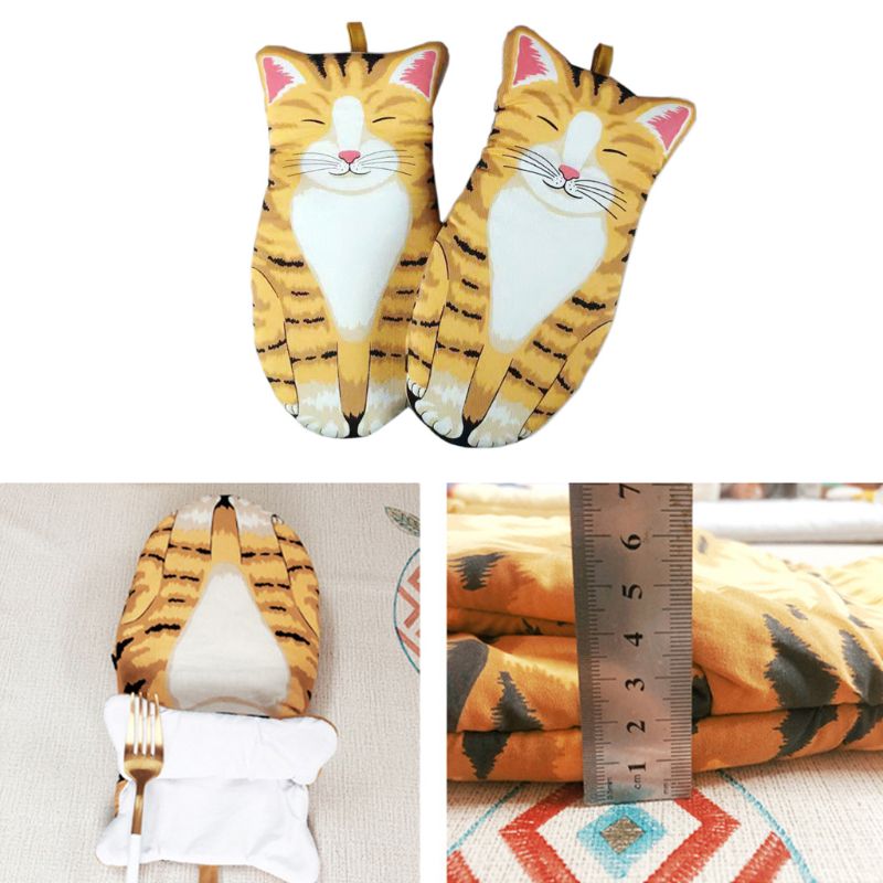 3D Cartoon Cat Paws Oven Mitts Long Cotton Baking Insulation Gloves Microwave Heat Resistant Non-slip Kitchen Gloves