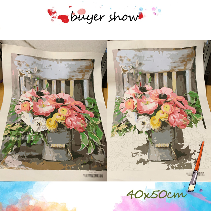GATYZTORY Painting By Number Flower In Vase Painting By Numbers Paint Flower DIY Canvas Picture Hand Painted Home Decoration