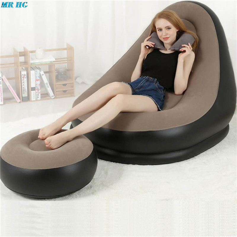Inflatable Sofa with Foot Rest Home Leisure Living Room PVC Air Lounge Chairs Cushion Stool Garden Lounger Furniture Infatables