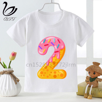 Kids Sweet Donuts Birthday Name Number 1-9 T Shirts Boys Girls Donut Birthdays Party Tshirt Children Cartoon Top Tees