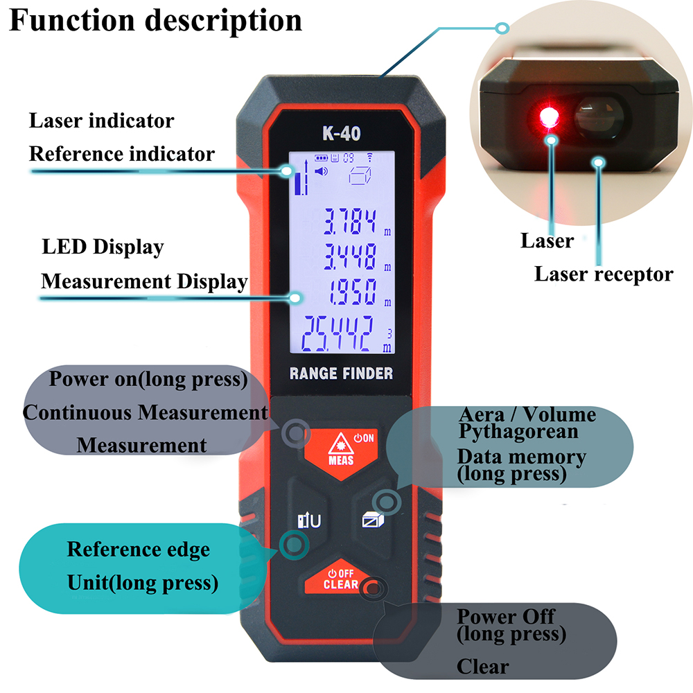 MAKINGTEC Laser Distance Meter Rangefinder Laser Roulette Measure Meter 40M60M Laser Digital Tape Measure Digital Measuring Tape
