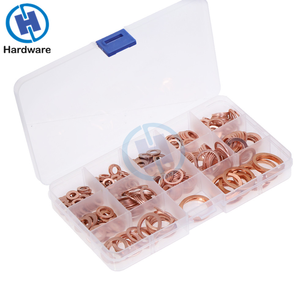 280pcs Solid Copper Gasket Assorted Copper Washers Sealing Ring Set with Case 12 Sizes M5-M20