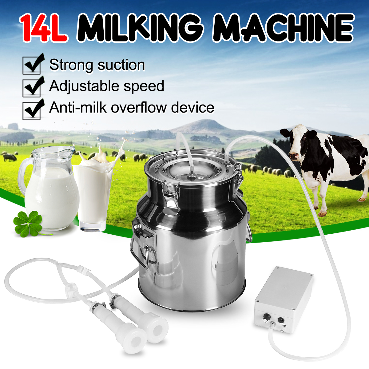 14L Electric Milking Machine Stainless Steel Bucket For Farm Pasture Cows Goats Stainless Steel Bucket Cow Goat Sheep Milker