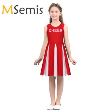 Kids Girls Cheerleader Costume Round Neck Printed with Letters CHEER Fancy Party Dress Sport Carnival Cheerleading Uniform Suit