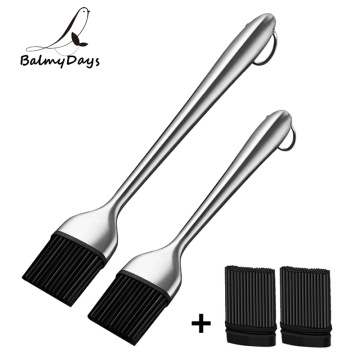 2Pcs Basting Brushes Silicone Oil Brush Kitchen BBQ Grilling Baking Cooking Brush with Back Up Brush Head Barbecue Cooking Tools