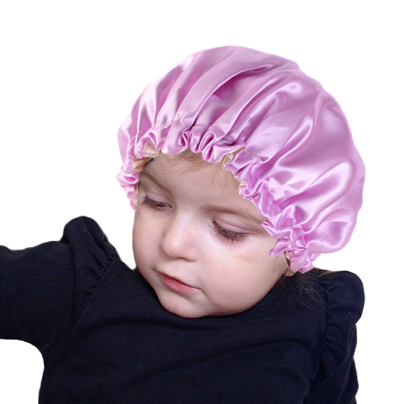 Adjustable Baby Hair Caps Silky Double Layer Satin Bonnet Sleep Cap Night Turban Children Solid Headwear Cute Hat Hair Wear