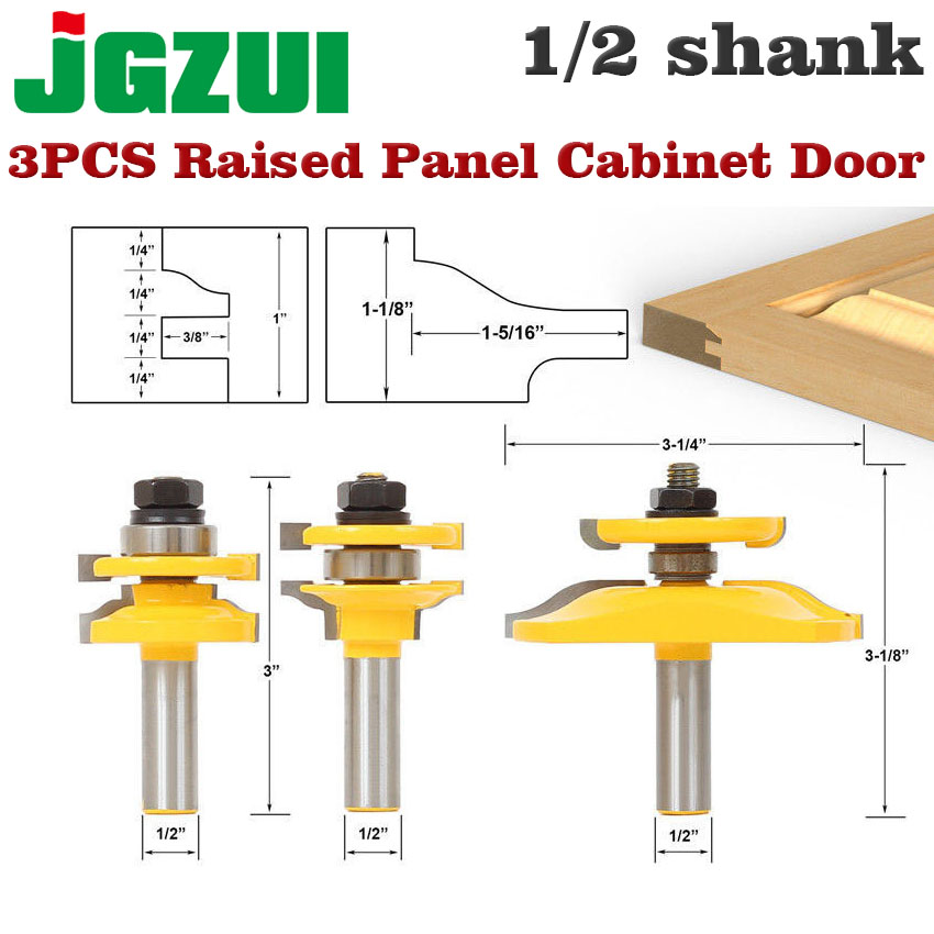 3 Bit Raised Panel Cabinet Door Router Bit Set- Bevel-1/2" Shank 12mm shankWoodworking cutter Tenon Cutter for Woodworking Tools