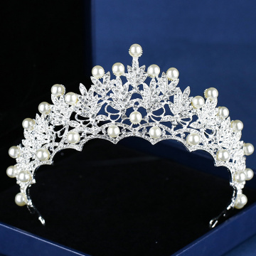New Wedding Crown Silver color Crystal Pearl Headwear Queen Wedding Crown Bridal Headwear Headband Party Wedding Hair ornaments