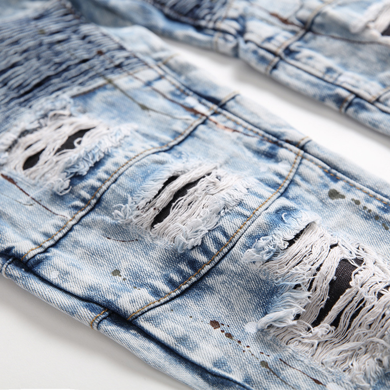 Fashion Streetwear Men Jeans Retro Blue Hip Hop Ripped Jeans Men Slim Fit Punk Pants Spliced Designer Destroy Biker Jeans Homme