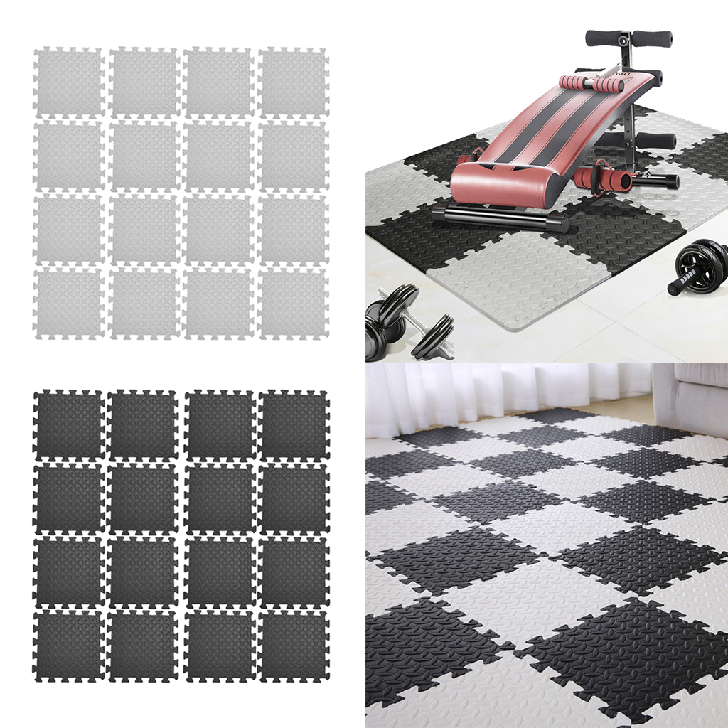 16pcs Floor Mat Exercise Gym Rubber Flooring Tiles Garage Home Fitness Yoga Puzzle Workout Mat Set Kids Training Squares Carpet