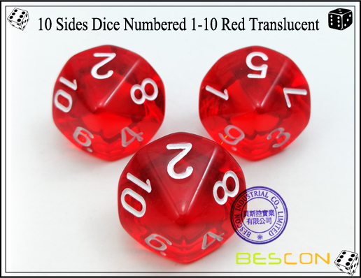 10 Sides Dice Numbered 1-10 Red Translucent-1