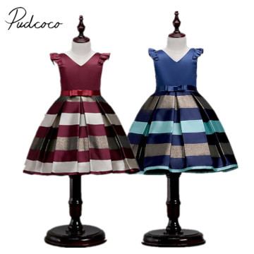 2018 Brand New Toddler Infant Child Kids Baby Bowknot Striped Girl Dress Princess Formal Gown Party Pageant Bow Dresses 2-10T