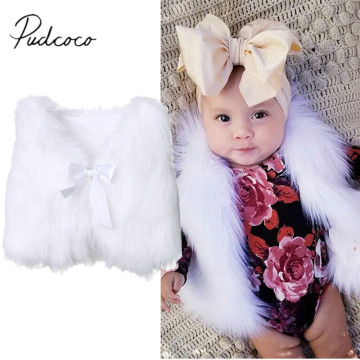 2018 Brand New Toddler Baby Girls Kids Faux Fur Vest Waistcoat Baby Girl Warm Winter Bow Belt White Coat Outwear Jacket 6M-5T