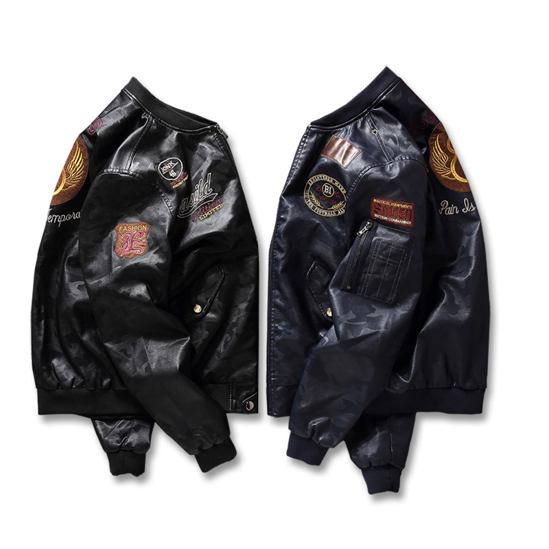 New MA1 Men Leather Jacket Embroidered Outwear Pilot Flight Slim Fit Jackets Autumn Winter Fleece Jacket Warm Motorcycle Coats