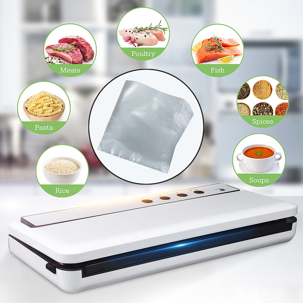 120W Automatic Vacuum Food Sealers Electric Vacuum Sealing Machine with 10pcs Bags Packer Sealing Vacuum Packaging Kitchen Tool